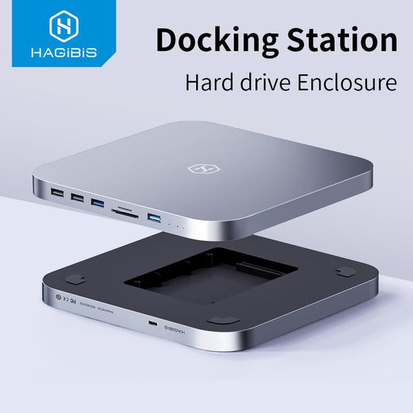 Hub Hagibis USB C Hub con docking stazione di docking tipografica involucri per Mac Mini con 2,5 SATA NVME M.2 SSD Caso DP USB3.0 M1/M2