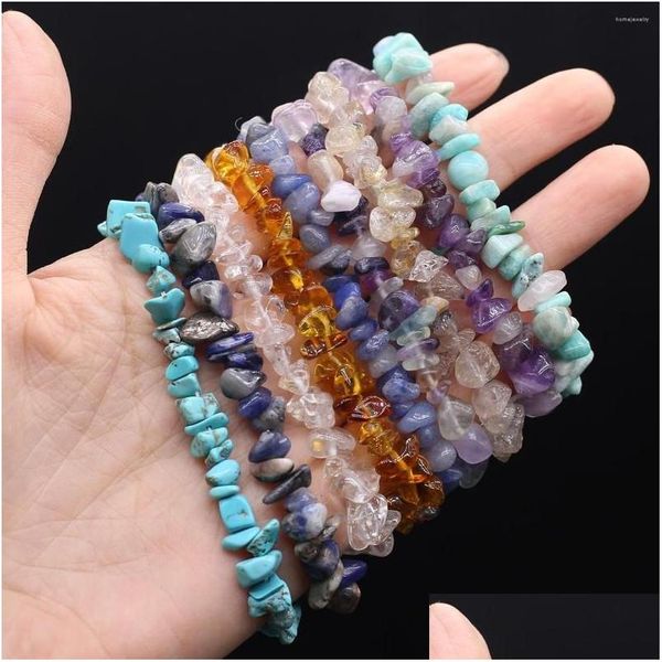 Perlenstrang Naturstein Irregar Gravel Mti Color Armband Handgefertigter Stretch-Kristall-Charm-Schmuck mit elastischem Seil Geschenk für Frau Dhsir