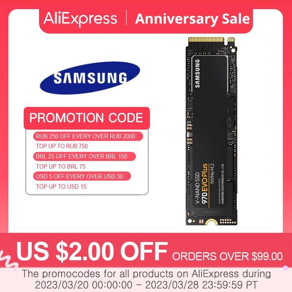 Drives Samsung M.2 SSD 1TB 250GB 500GB 2TB 970 EVO PLUTRO DE ESTADO SOLID SOLID DISCO DO ESTADO INTERNO M2 2280 TLC PCIE GEN 3.0 X 4 NVME 1.3