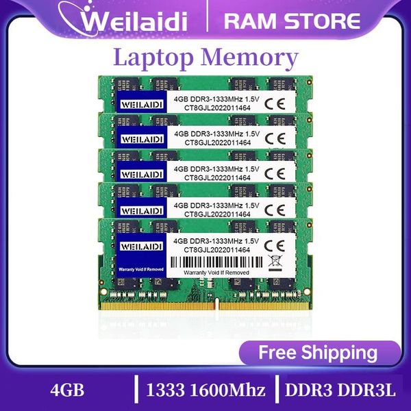 Rams 50pcs Weilaidi память Ram DDR3 4GB 1333MHz DDR3L PC310600S 1600 МГц 12800S Ноутбук 204 PIN 1,35 В 1,5 В Sodimm RAM