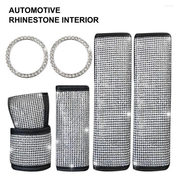 Coprivolanti 6 pezzi interni lucidi per auto Set per donne Kit strass Bling Copri cintura di sicurezza Freno a mano Cambio pulsante di avviamento motore