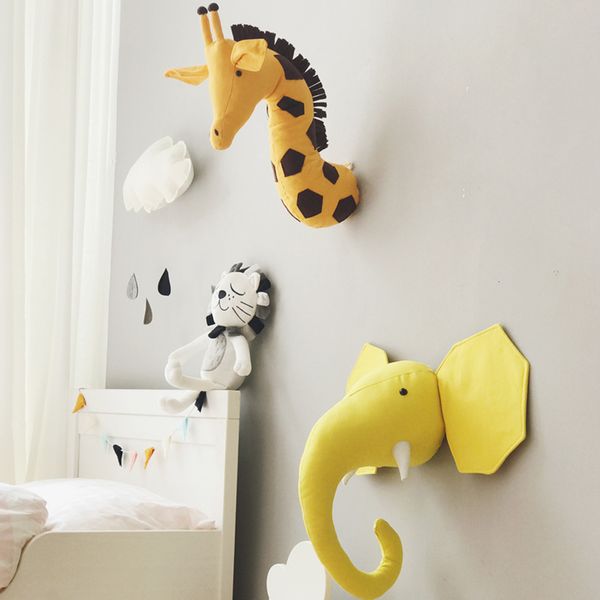 Pluxus Wall Stuff coisas engraçadas decoração de quarto de crianças 3D Cabeças de animais Decoração de obras de arte para bebês Girs Bursery Decoração Cartoon Soft Install 230526