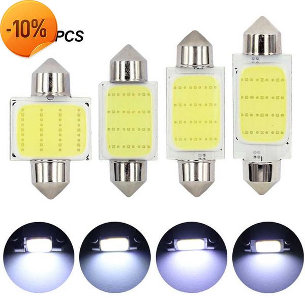 Novo 10pcs C5W LED COB Festoon 31mm 36mm 39mm 41mm 12V Bulbos brancos para carros Luz de leitura interior de placa 6500K 3W Universal