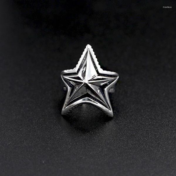 Ringos de cluster sólidos 925 Sterling Silver Menm Women Star Punk Biker Ring Jewelry Gift A5139