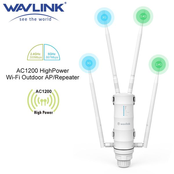 Roteadores wavlink ac1200 de alta potência wifi externo ap/repetidor/roteador com poe e alto ganho 2,4g 5g Antenas wifi amplificador de extensor