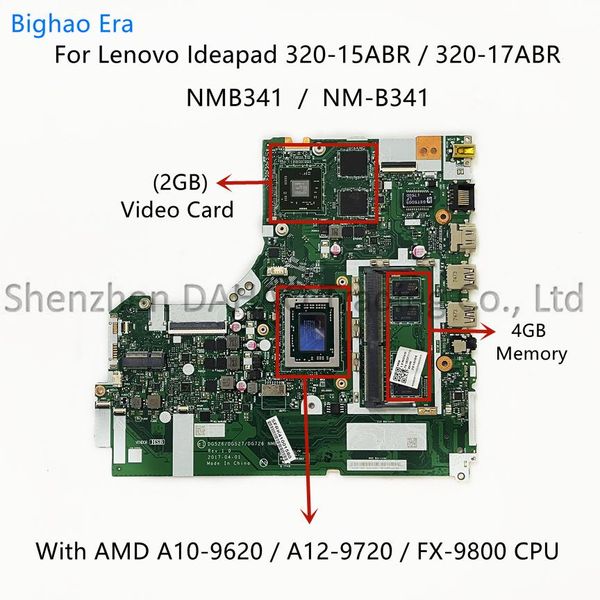 Motherboard für Lenovo IdeaPad 32015ABR 32017ABR Laptop Motherboard mit AMD A10 A12 CPU 4GBRam 2GBGPU NMB341 NMB341 Mainboard 100% neu