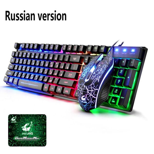 Комбинация 104 клавиш, набор клавиатуры и мыши, проводная игровая клавиатура, русская/английская офисная клавиатура с подсветкой, коврик для мыши для геймерского ноутбука, ПК