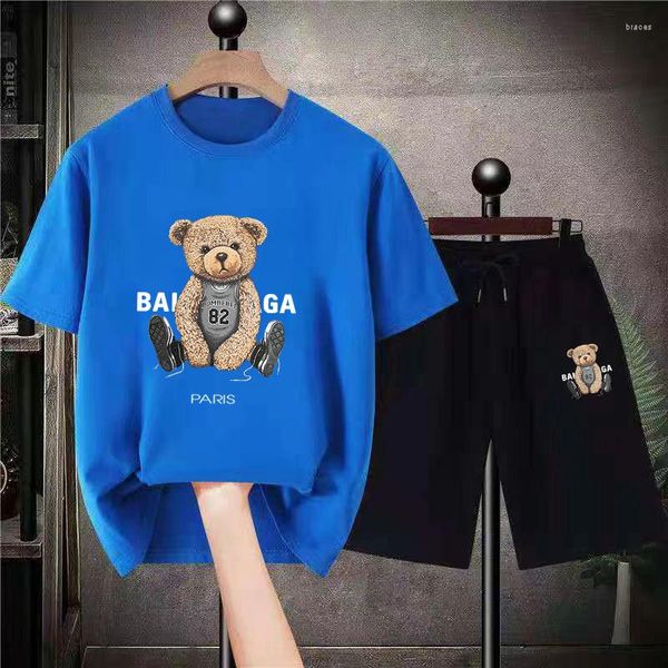 Fatos de treino masculinos 2023Luxury Cotton Womens Summer Sets Bear Fashion Graphic Sleeve Short Tees Ternos Oversized Mens T-shirt Shorts 2 Piece