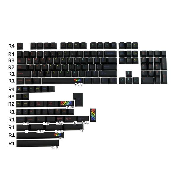 Combos GMK Midnight Rainbow Keycap Black Color Fonte Cereja Perfil PBT TENAS CAPA 142 TENHAS PARA GH60 GK61X GK64X TECHADOR MECÂNICO