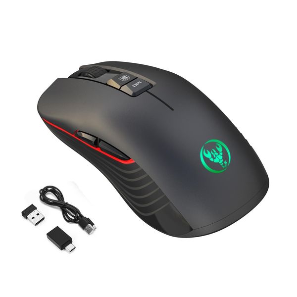 Ratos hxsj t30 mouse de jogo sem fio 3600 dpi ajustável 7color Light Gaming Backlight Mouse recarregável