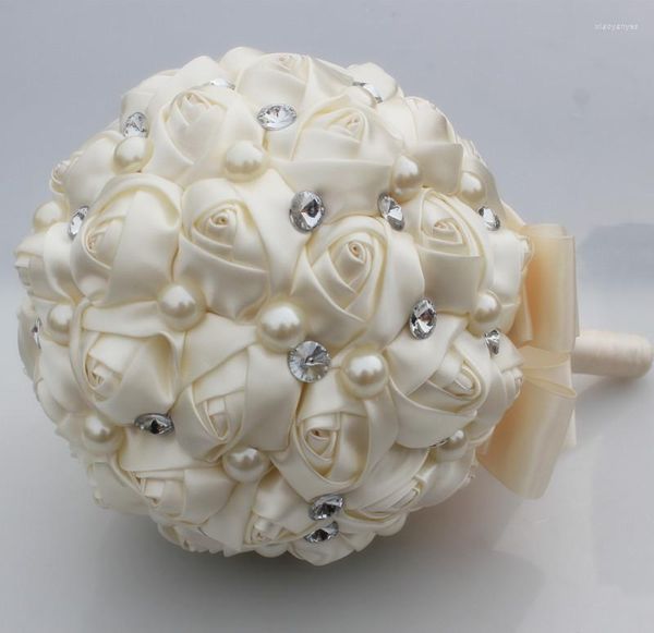 Fiori decorativi Est Crema Bouquet da sposa Fiore fatto a mano con strass Bouquet da sposa in cristallo da damigella d'onore