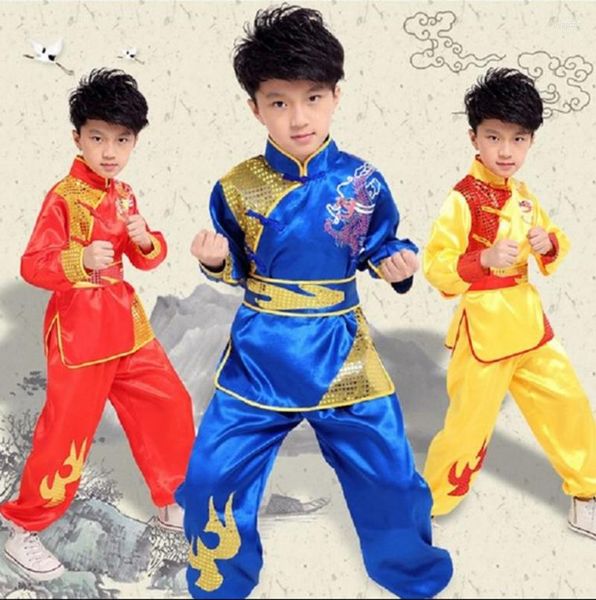 Bühnenkleidung Chinesisches Kostüm Rot Kinder Traditionelle Wushu Uniform Anzug für Kinder Mädchen Kleidung Junge Tanz Jungen Performance Set