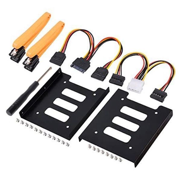 Adaptadores SSD de 2,5 polegadas a 3,5 polegadas Kit de montagem de disco rígido interno com cabos de dados SATA e cabos de energia (suporte de 2 x SSD)