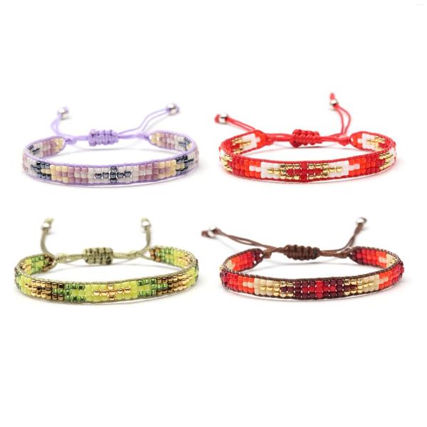 Pulseiras de charme boho japão miyuki semente de vidro miçam cruzamento de tecido de pulsação única homens homens homens de corda encerada jóias ajustáveis