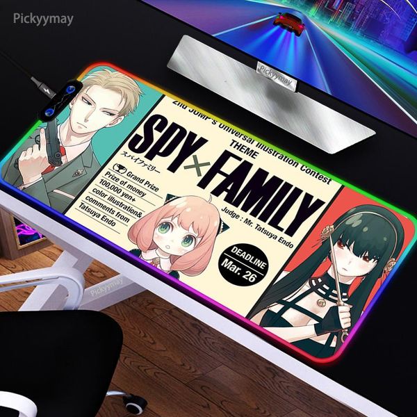 Rets Spy X Family Carem RGB Mouse Pad Anime Mousepad Led Gaming Mause Pad Accessories Kawaii Carpet PC Desk Mat с подсветкой