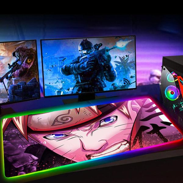 Almofadas RGB Mouse Pad Gaming Accessiores Mousepad Gamer com Backlit Mausepad LED Tapis de Souris Kakashi Gaara Sasuke DesignNarutos