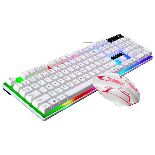 Combos Branco Preto Retroiluminado Teclado Com Fio Conjunto de Mouse Teclado para Jogos Gamer Mouse Tripé Kit de Teclado Home Office PC Laptop