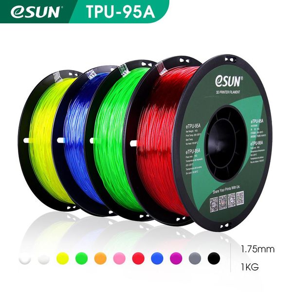 Scansione Filamento TPU flessibile ESUN 1,75 mm TPU 95A Filamento stampante 3D 1kg 2,2 libbre Spool Materiale di stampa 3D per stampanti 3D e penna 3D