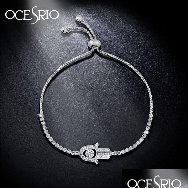 Braccialetti con ciondoli all'ingrosso Ocesrio Zircone pavimentato Bracciale Hamsa Sier Mano di Fatima Gioielli moda donna regolabile Brtk45 Drop Delive Dhljo