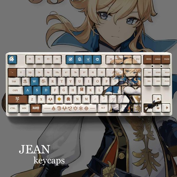 Acessórios genshin impacto tema jean pbt material keycaps 108 teclas conjunto para teclado mecânico oem perfil apenas keycaps manyudou