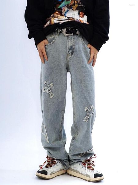 Erkek kot pantolon Avrupa unisex geniş bacak denim pantolon gevşek düz güzel erkekler rahat hip hop