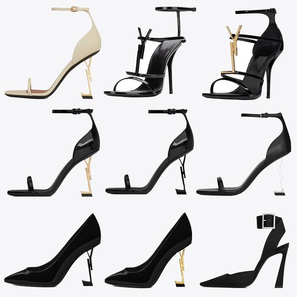 Женские сандалии на высоких каблуках на высоких каблуках дизайнерские туфли обувь парижская классика женские насосы 10 см каблуки черно золото свадьба с коробкой с коробкой