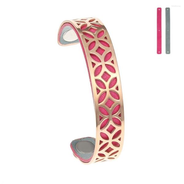 Bangle Yoiumit Braccialetti per polsiniBracciali per donna Gioielli in acciaio inossidabile oro rosa Pelle colorata Reversibile Bijoux Femme Manchette