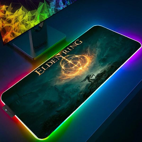 Repousa Elden Ring Gaming Mousepad Speed ​​RGB LED Light Gamer Decoration Cool Growing Mouse Mat PC República dos jogadores com tapete a cabo