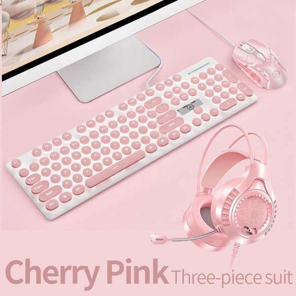 Combo Set di tre pezzi Set di tastiera e mouse da gioco punk Set di auricolari Tastiere luminose Mouse da 3200 DPI Combo di cuffie Accessori per computer Migliore qualità