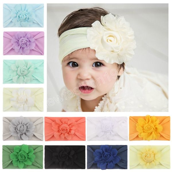 Chiffon Rose Flower Knot Baby Hair Band Elastic Newborn Toddler Kids Soft Headwraps Accessori per capelli Puntelli per foto