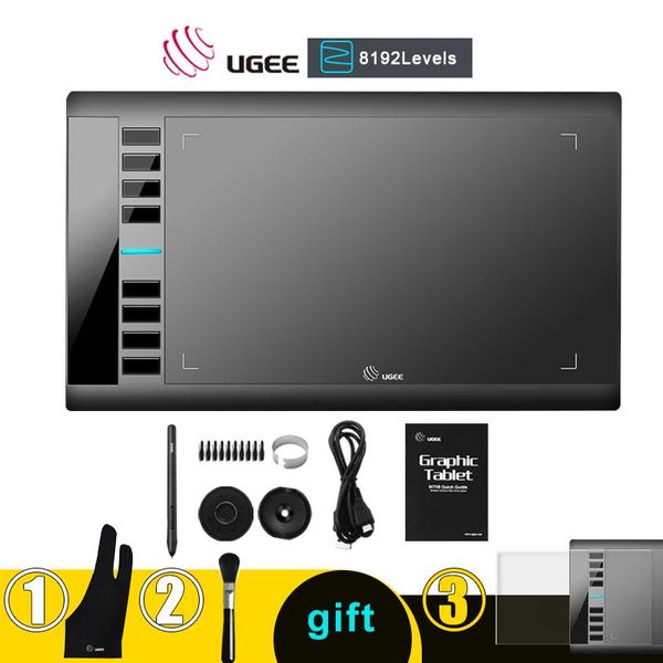 Планшеты Ugee M708 V2 Digital Graphics Tablet для рисования 10x6 -дюймовой рисовой панель 8192 Графический планшет с ручкой без батареи.