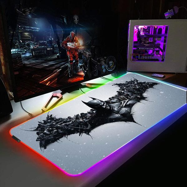 Pad Rgb Mause Pad Batman Tappetino per mouse Gamer Pc Accessori da gioco completi Tastiera Tappetini da scrivania per computer Tappetino per mouse retroilluminato a LED cablato