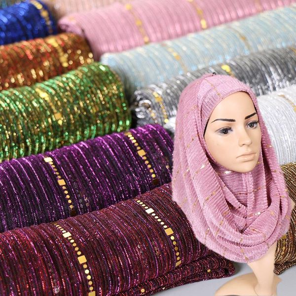 Lenços de moda feminino hijab muçulmano lantejoulas brilhantes lençóis na cabeça do vintage Bandana Turbante Party feminino envolve shawls de cabeça de cabeça fina Dubai