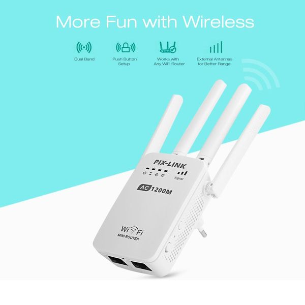 Router Pixlink AC1200 WiFI Repeater/Router/Access Point AP Wireless Range Extender WiFi -Signalverstärker mit 4 externen Antennen