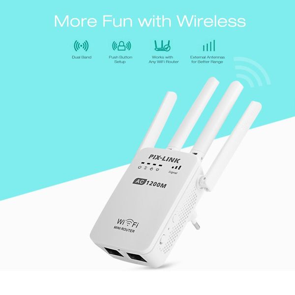 Roteadores pixlink ac1200 wifi repetidor/roteador/ponto de acesso amplificador de sinal wifi de alcance sem fio AP com 4 antenas externas