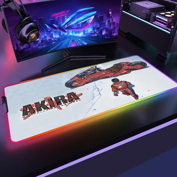 Подставки для мыши Anime AKIRA RGB Gaming XXL Коврик для мыши Большой крутой коврик для мыши Mause Pad Клавиатура Настольный ковер Игровой резиновый коврик Noslip со светодиодной подсветкой для геймера