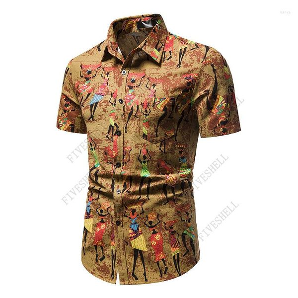 Camicie casual da uomo 2023 Mens manica corta hawaiana estate stampa etnica africana camicia da uomo in cotone e lino streetwear harajuku 3XL