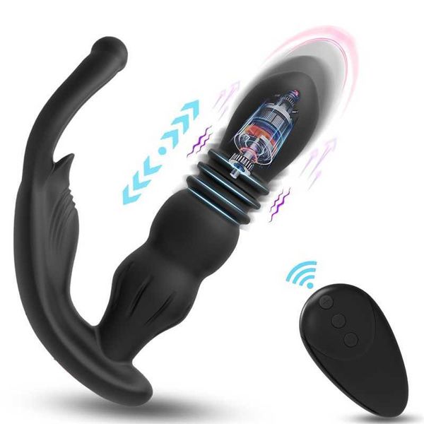 Brinquedos sexuais massageador de silicone vibrador anal empurrando estimulador de próstata atraso ejaculação bloqueio anel butt plug vibradores para homens produtos adultos