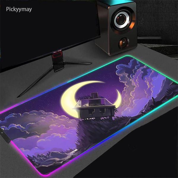 Almofadas Grande RGB Mouse Mat Lua Noite Gamer Mousepads LED Gaming Mousepad Luminosa Almofada de Mesa Fantasia Grande Tapetes de Mesa Retroiluminados Mouse Pads