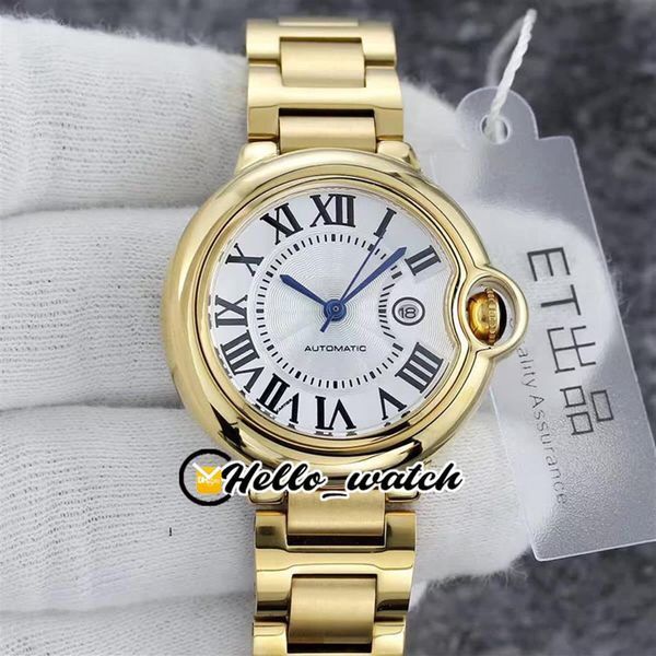 33mm V2 W2BB0002 W2BB0023 MODA LADA VISTA JAPAN NH05 NH06 WOMENS ASSISTIR WHITE TEXTURA DIAL 18K BRACELETA DE AÇO DOURO