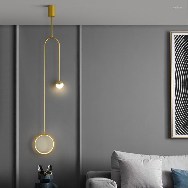 Lampadari FSS Lampadario rotondo dorato nordico per comodino camera da letto Lampada semplice luce di lusso divano TV parete lunga piccola sospensione