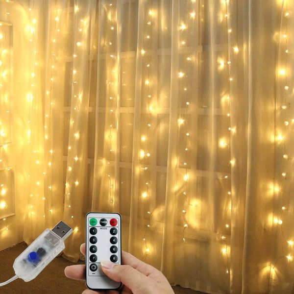 Luz de cortina de arame de cobre de controle remoto USB, cordas de luz LED, luz de decoração de sala de atmosfera, luz de cor de Natal, arame de cobre por atacado