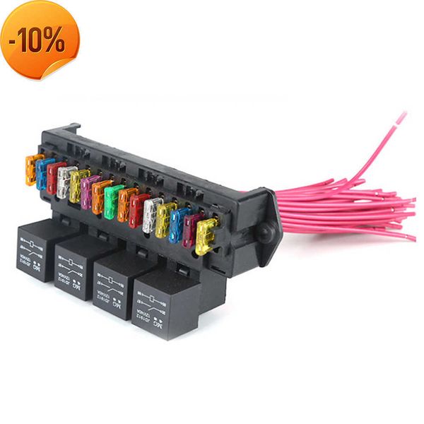 New Car 15 Way Box Multi-Circuit Assembly Control Portafusibili con 4Pcs 4Pin Relè Fusibile Cablaggio Automotive Assembly