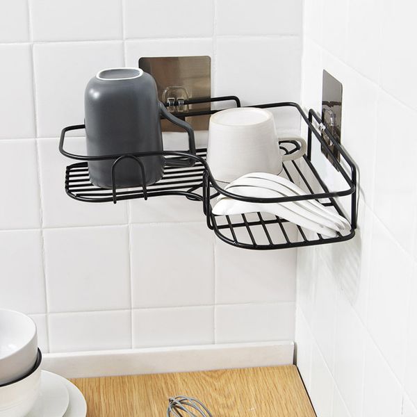 Banheiro de xampu de shampoo banheira de cesta pendurada cesta de ferro de ferro de pérfôs Acessórios para organizadores de tempero sem pancadas de cozinha