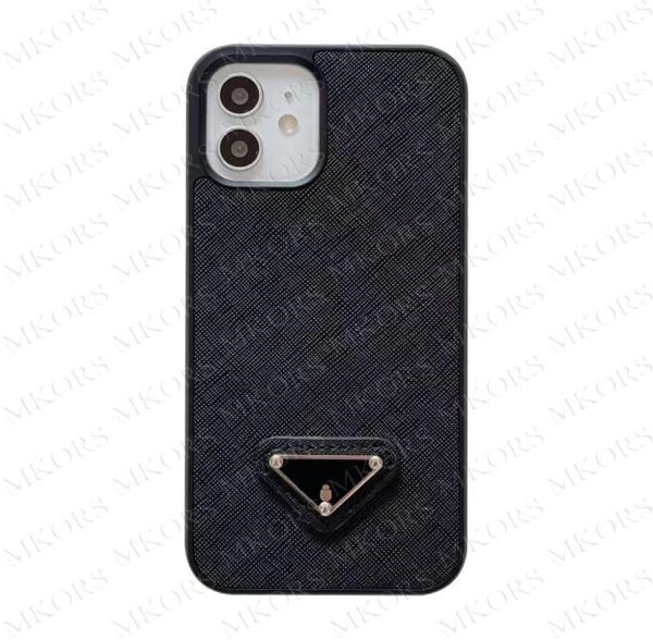 Erstklassige Handyhüllen für IPhone 13 12 11 Pro Max X Xs Xr 8 7 Plus Lederrückschale Case Triangle Label Smartphone Cover25005843