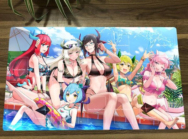 Almofadas YuGiOh Dragonmaid Girls TCG Mat Trading Card Game Mat CCG Playmat Antiderrapante Borracha Mouse Pad Desk Play Mat Free Bag 60x35cm