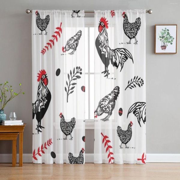 Tenda gallo e galline tende trasparenti per soggiorno camera da letto tende moderne in tessuto voile tulle cucina