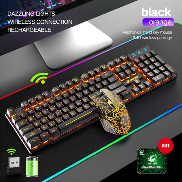 Combos tastiera da gioco wireless e mouse con led arcobaleno retroilluminabile ricaricabile meccanico ergonomico a 7 colori muto per computer