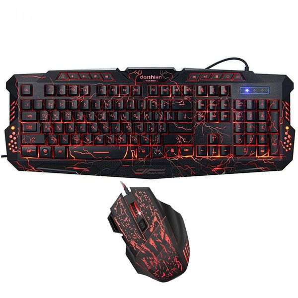 Combos Russo Gaming Keyboard Mouse Combo Retroiluminado LED + Colorido Gaming Mouse Respiração Luz 7 Botões 3600DPI para Desktop Laptop