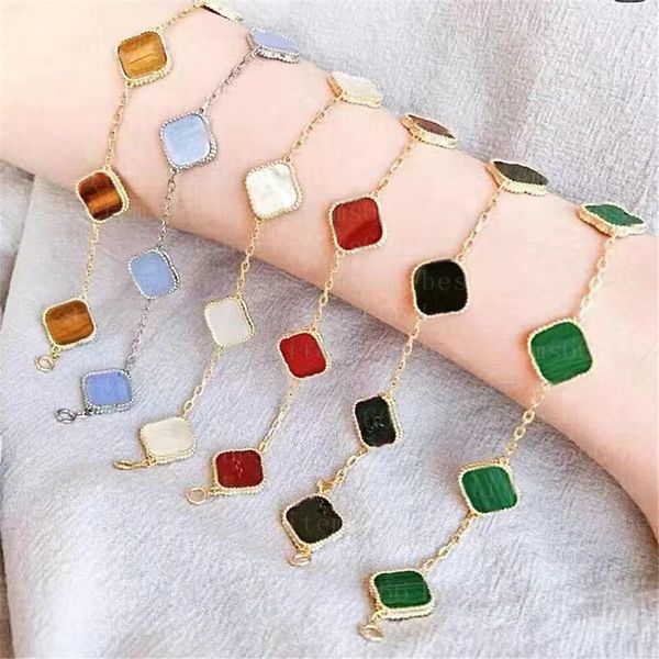 Fashion Classic 4/Four Leaf Clover Charm Bracciali Bangle Chain 18K Gold Agate Shell Mother-of-Pearl For WomenGirl Wedding Mother' Day Jewelry Women